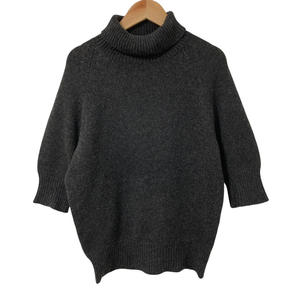 美品 CELINE セリーヌ カシミヤ100％ タートルネック 七分袖 ニット セーター サイズL グレー レディース 古着 中古 USED