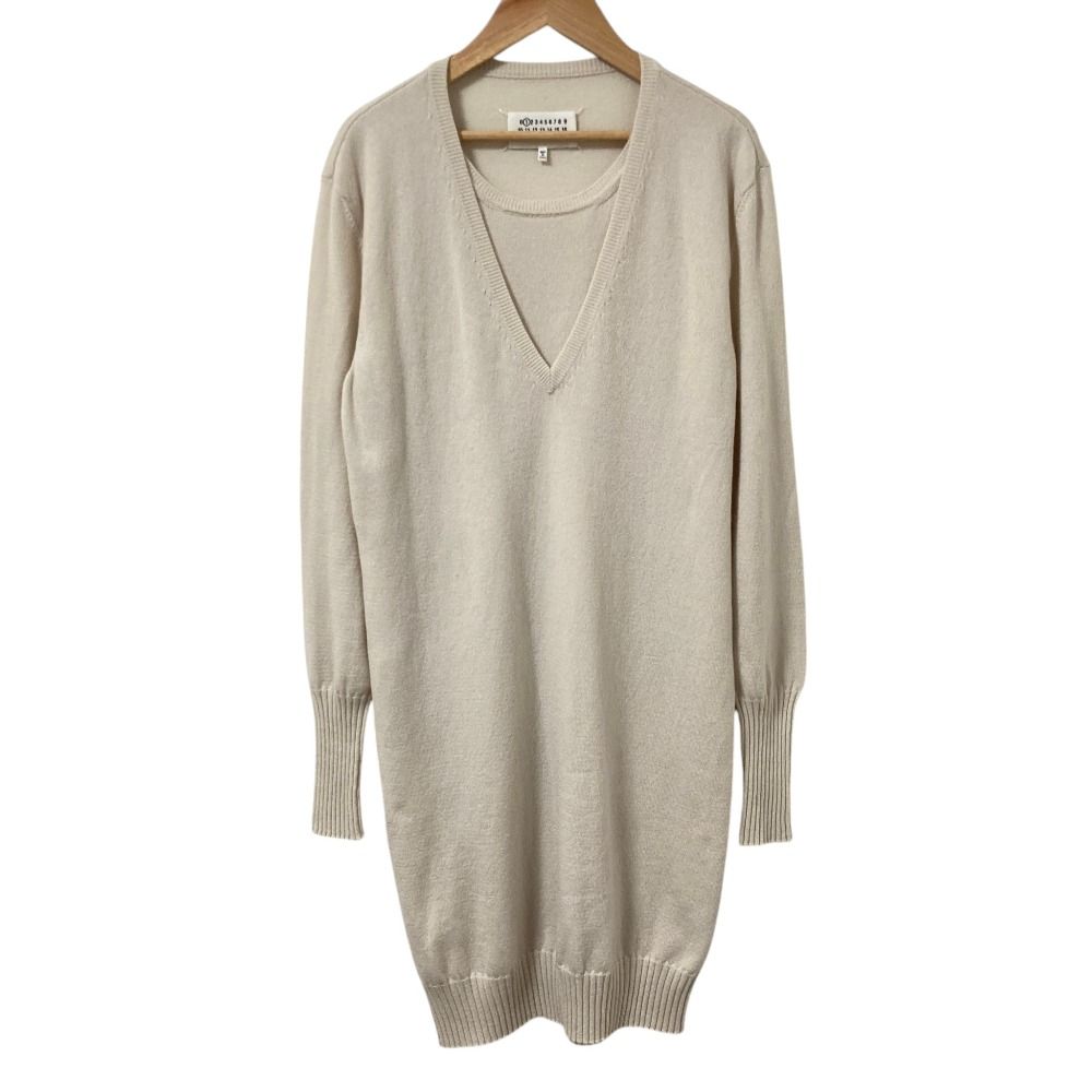 美品 Maison Margiela メゾンマルジェラ カシミヤレイヤードニットワンピース S31CT0941 サイズXS アイボリー レディース 古着 中古 USED