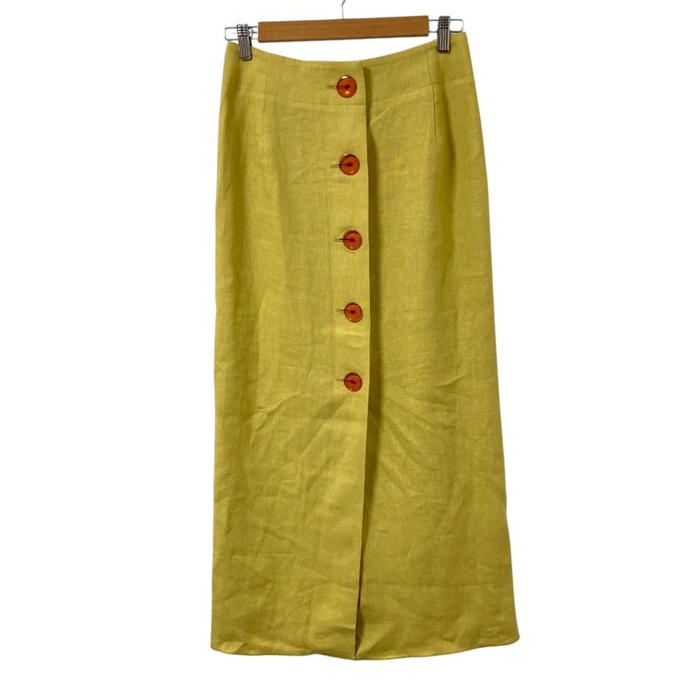 未使用 25SS Uhr ウーア Linen Big Button Skirt スカート 25SSUHR-SK459EX サイズ38 イエロー レディース 古着 中古 USED