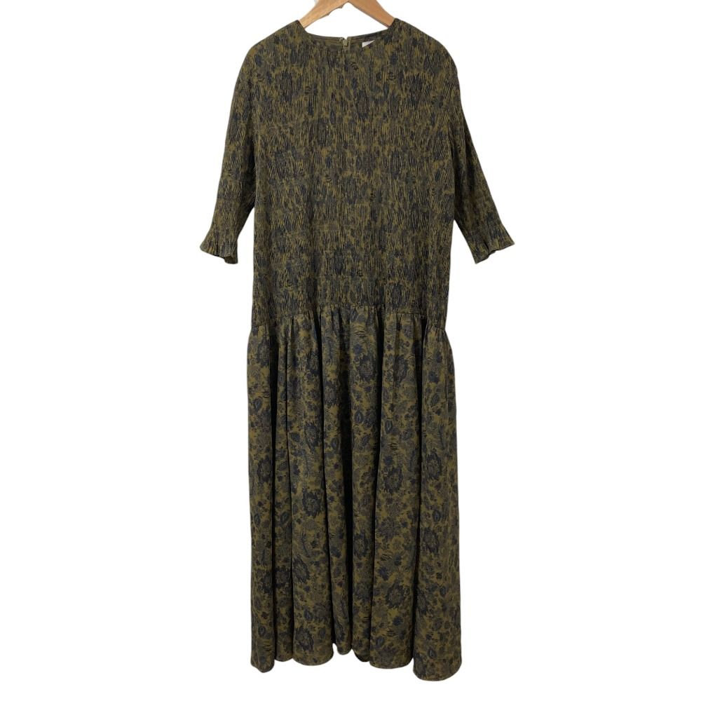 良品 CLANE クラネ CHINTZ FLOWER PLEAT ONE PIECE ロングワンピース サイズ1 カーキ レディース 古着 中古 USED