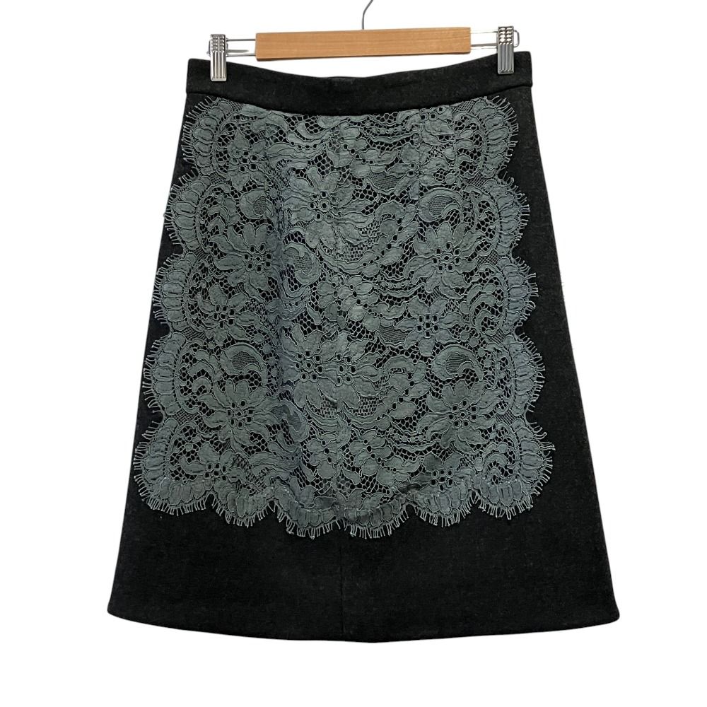 美品 DOLCE & GABBANA ドルチェアンドガッバーナ レース装飾 ウールスカート 42 グレー レディース 古着 中古 USED