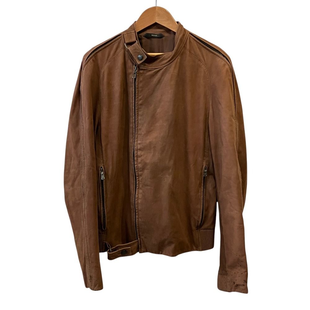 YVES SAINT LAURENT rive gauche イヴサンローランリヴゴーシュ ヌバックレザー ライダースジャケット 48 ブラウン メンズ 古着 中古 USED