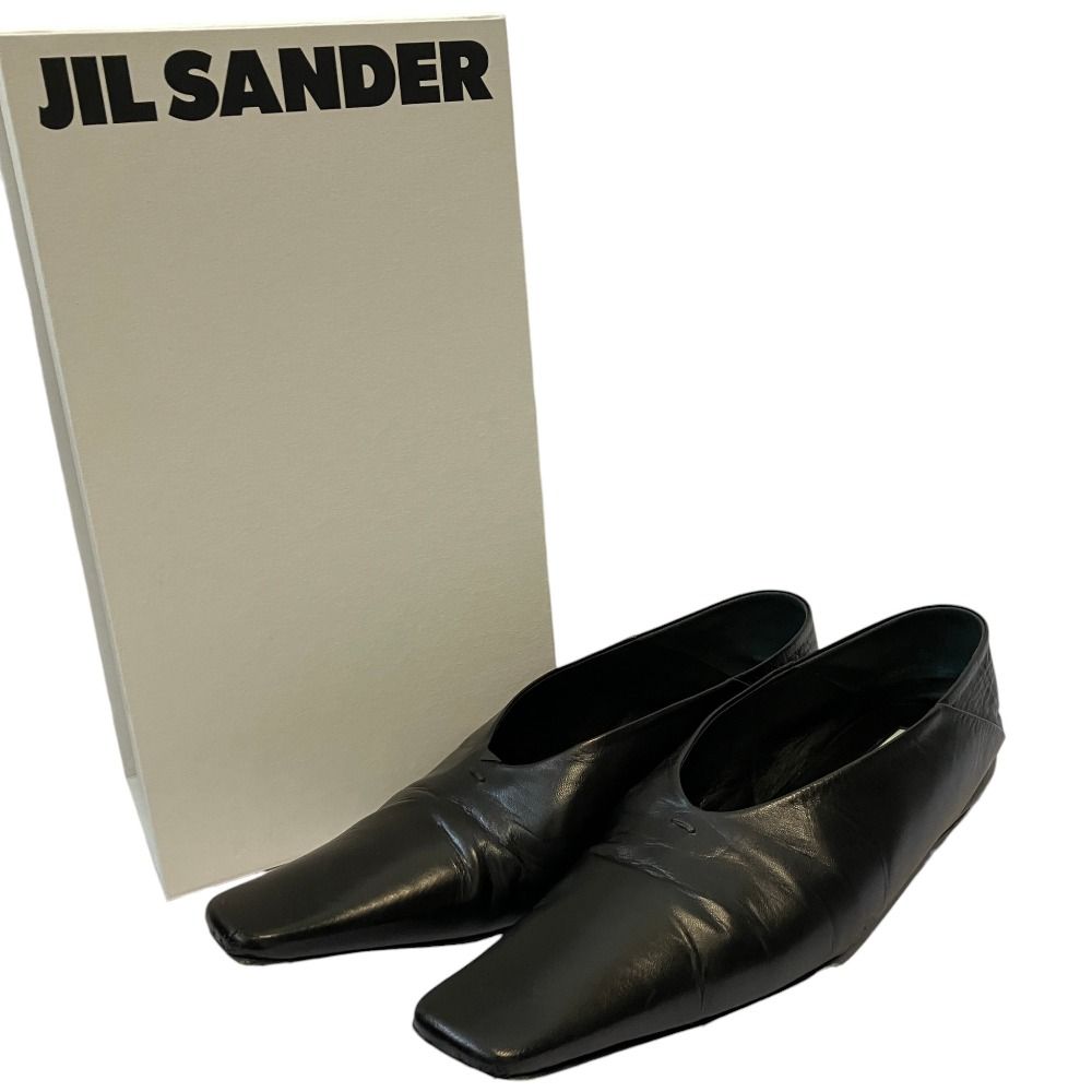 良品 23SS Jil Sander ジルサンダー スクエアトゥ フラットパンプス J16WZ0003 サイズ38 ブラック レディース 古着 中古 USED