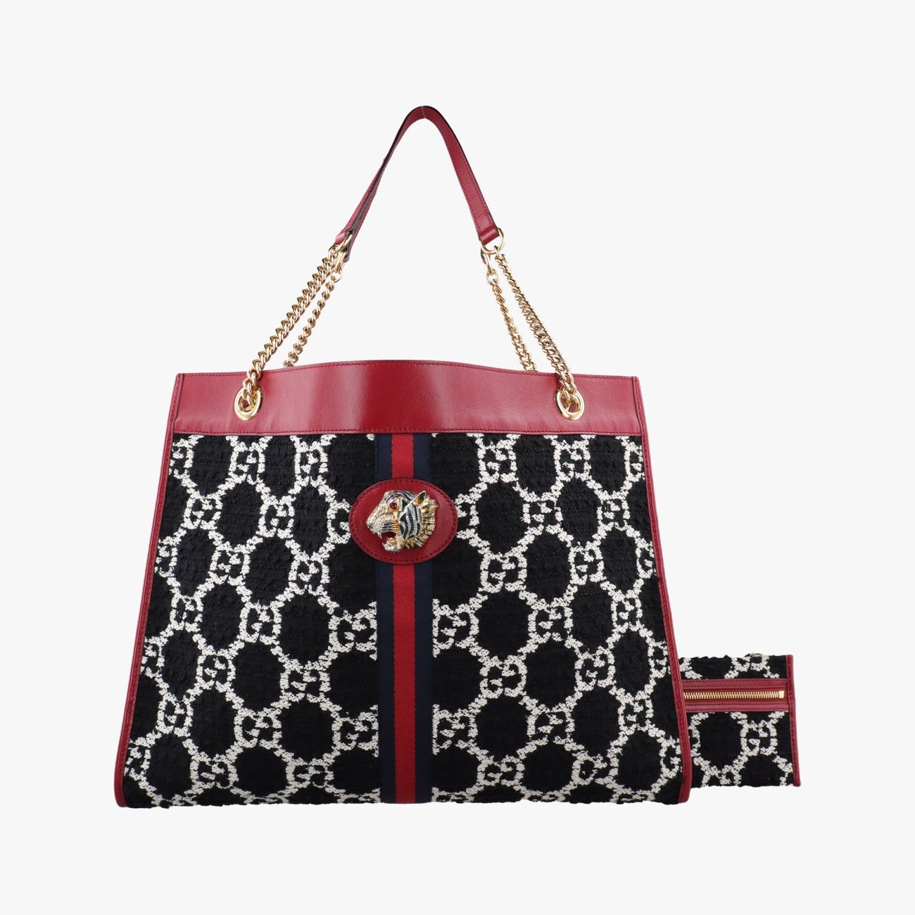 グッチGucciラジャ ブラック×レッド×マルチ ツイード×レザー 537219 I030122329