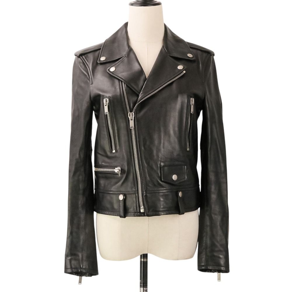 美品 SAINT LAURENT PARIS サンローランパリ クラシックモーターサイクル ダブルライダースジャケット 687837 サイズ38 ブラック レディース 古着 中古 USED