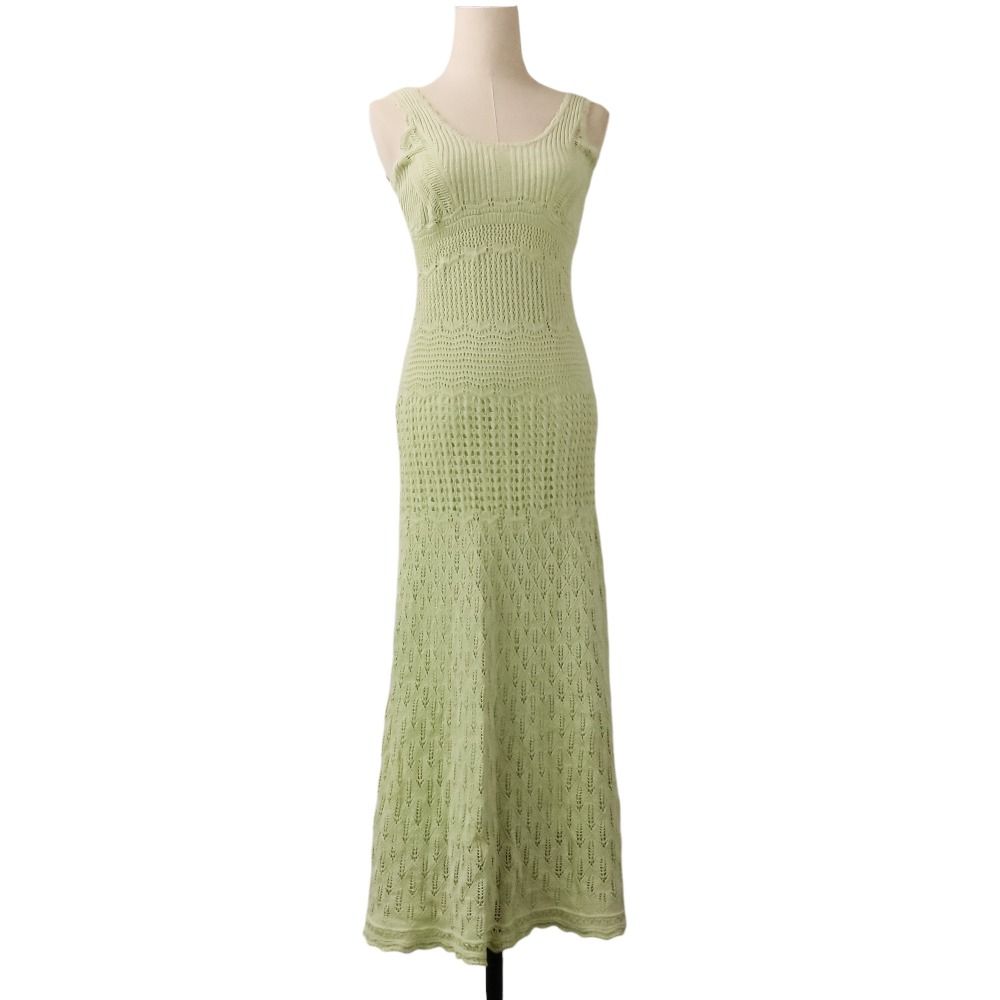 美品 25AW FRAY I.D フレイアイディー レースアップ2wayニットタンクドレス ロング ワンピース FWNO254032 1 ライトグリーン レディース 古着 中古 USED