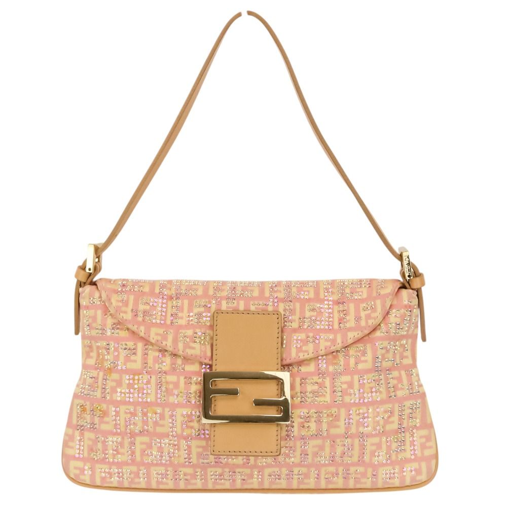 FENDI フェンディ ラインストーン ズッカ柄 ワンショルダーバッグ ハンドバッグ 8BR009 ピンク レディース 古着 中古 USED