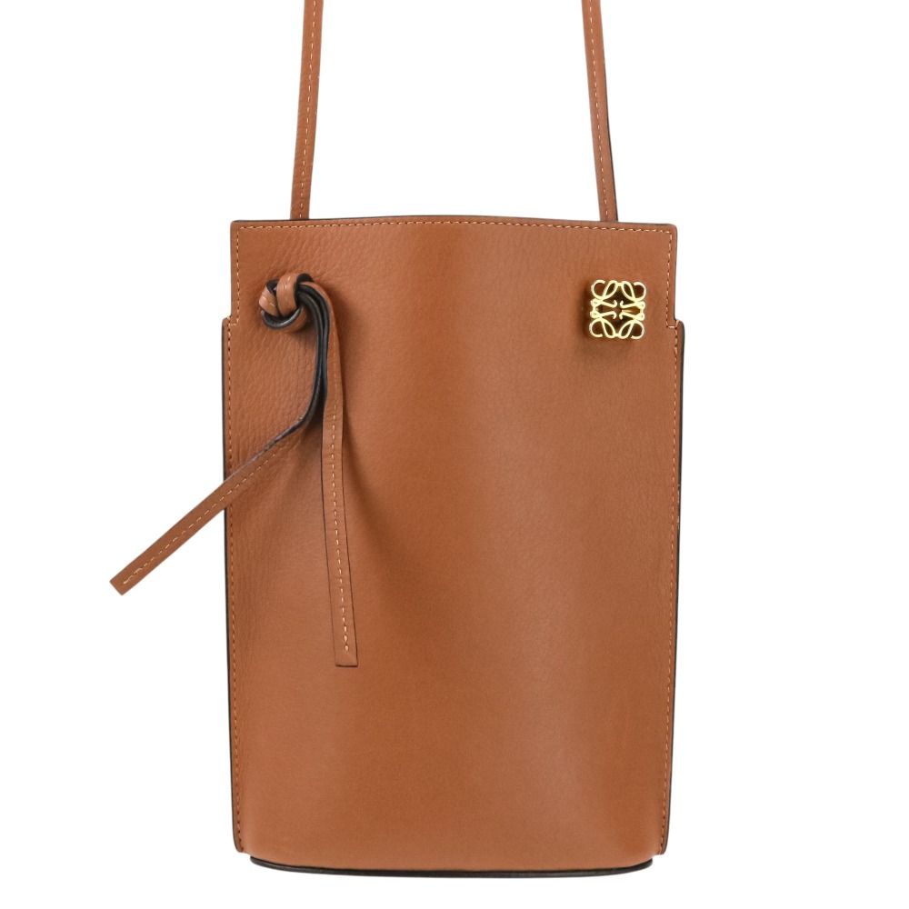美品 LOEWE ロエベ アナグラム ダイスポケット レザー ショルダーバッグ 062304 ブラウン レディース 古着 中古 USED