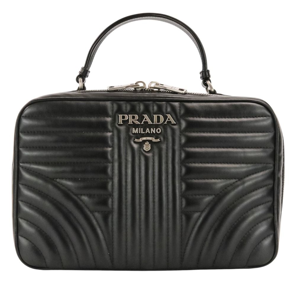 美品 PRADA プラダ ダイアグラム レザー ショルダーバッグ ハンドバッグ 1BH119 ブラック レディース 古着 中古 USED
