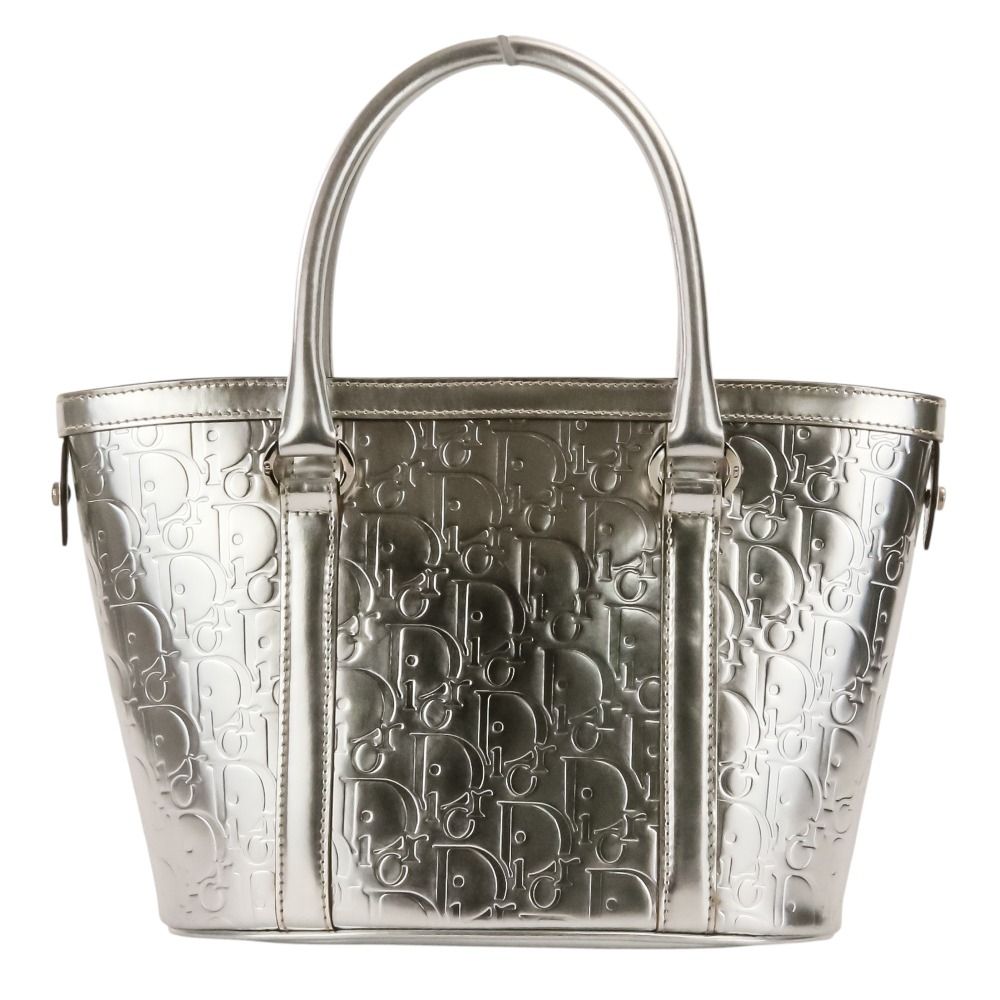 良品 Christian Dior クリスチャンディオール メタリック トロッター ハンドバッグ トートバッグ 03-BO-0078 シルバーカラー レディース 古着 中古 USED