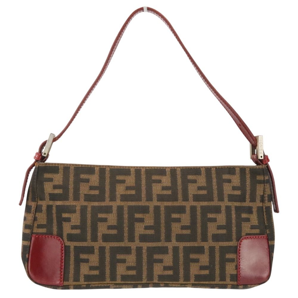 良品 FENDI フェンディ ズッカ柄 ハンドバッグ ワンショルダーバッグ ブラウン レッド レディース 古着 中古 USED