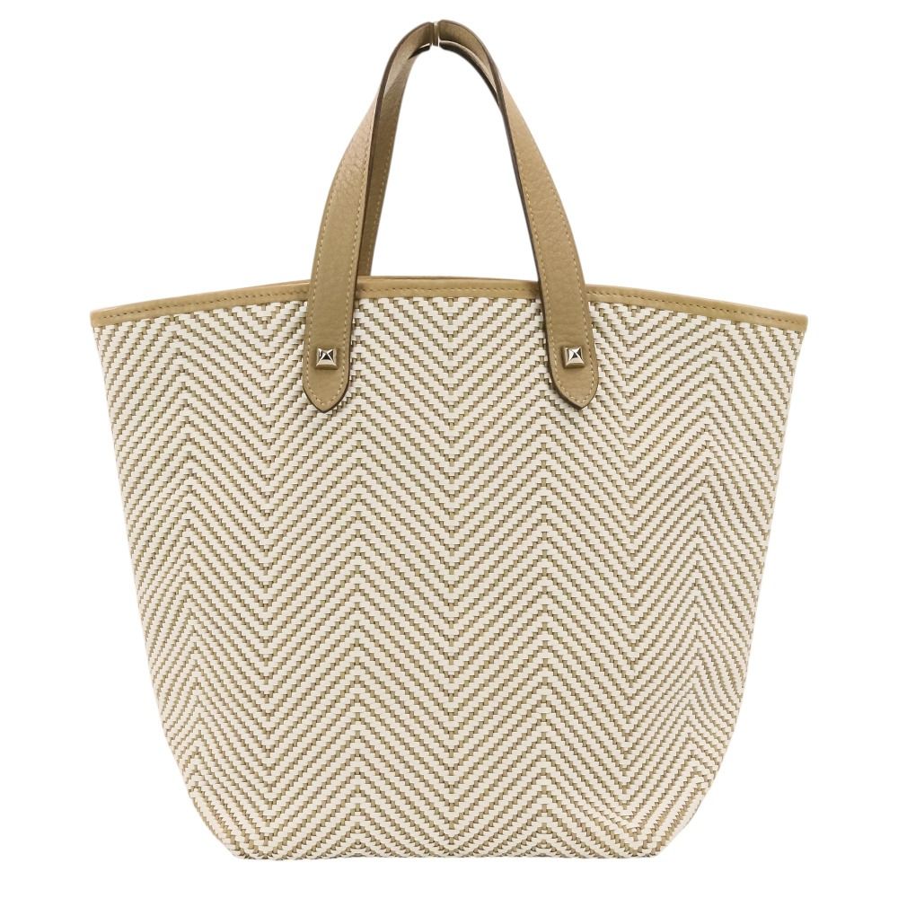 良品 HERMES エルメス カバチェンナイPM トートバッグ ハンドバッグ □L刻印 グレージュ×ホワイト レディース 古着 中古 USED