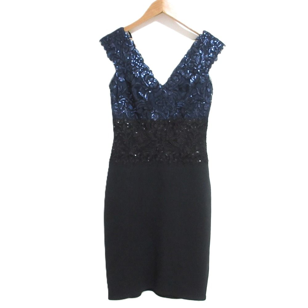 TADASHI SHOJI タダシショージ スパンコール レース ドレス ワンピース サイズ2 ネイビー レディース 古着 中古 USED