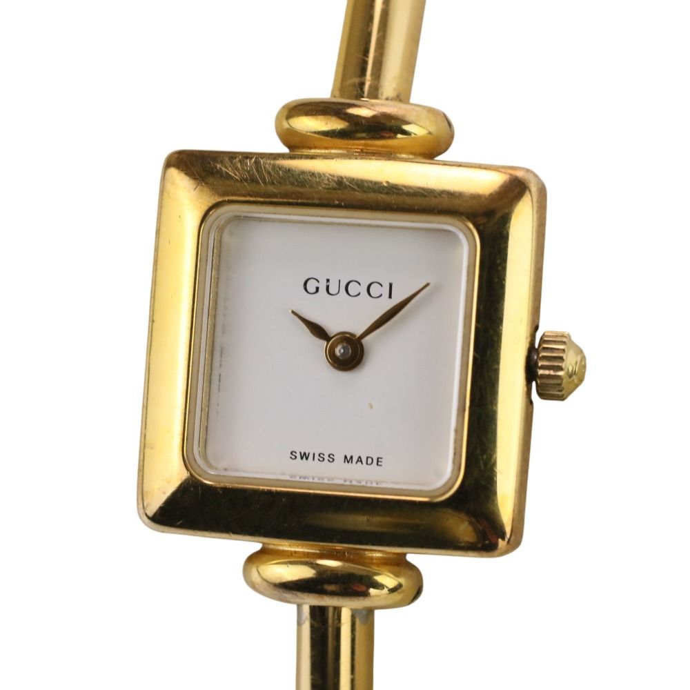 良品 GUCCI グッチ アクセサリーウォッチ 腕時計 1900L 文字盤ホワイト ゴールドカラー レディース 古着 中古 USED