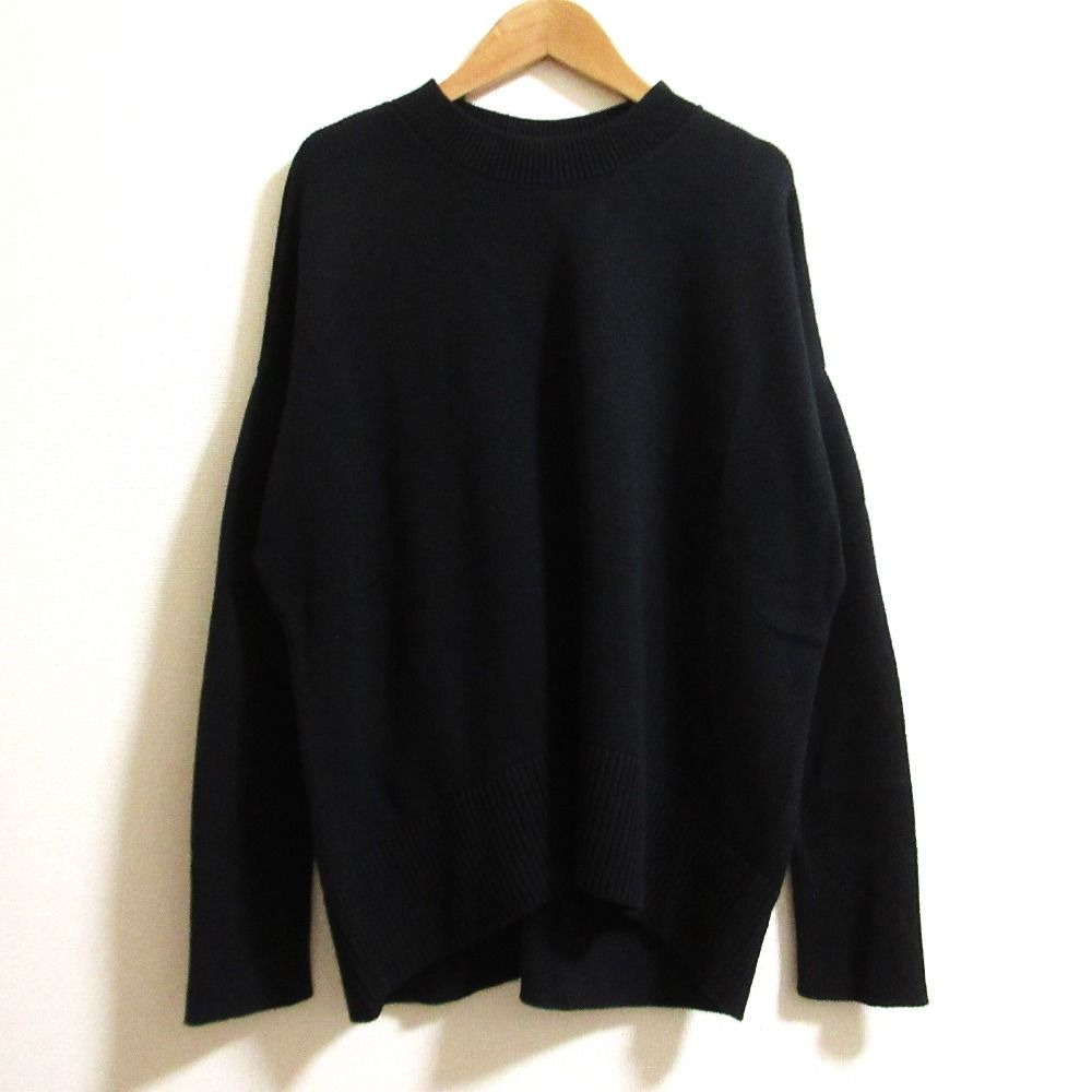 良品 23AW Theory セオリー CLEAN COTTONCASH LINE STITCH PO カシミヤブレンド コットン ニット セーター サイズP ブラック レディース 古着 中古 USED