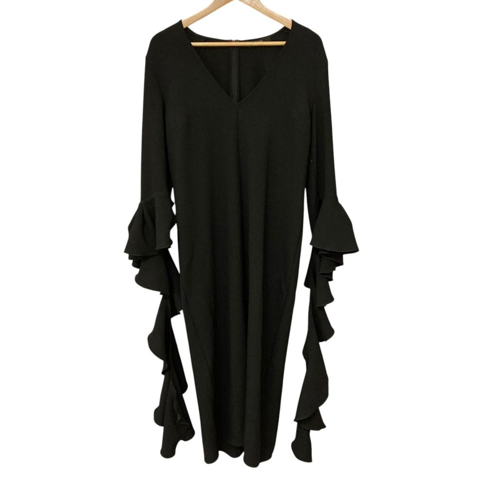 美品 ELLERY エラリー フリルロングスリーブ ドレス ワンピース サイズI42 ブラック レディース 古着 中古 USED