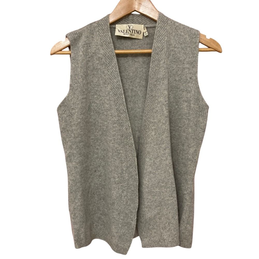 美品 VALENTINO BOUTIQUE ヴァレンティノブティック ヴィンテージ カシミヤ100％ オープンフロント ニット ジレベスト M グレー レディース 古着 中古 USED