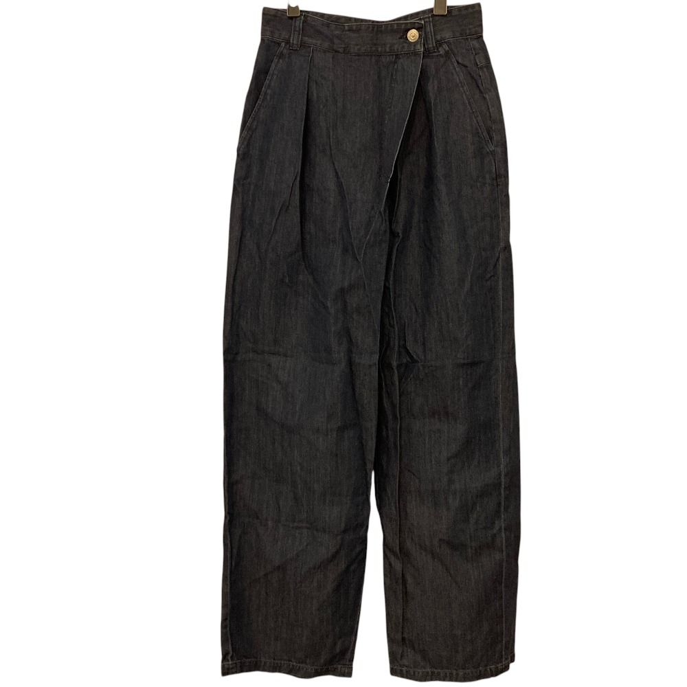 美品 25SS MACPHEE マカフィー トゥモローランド コットンセルロース デニム アシンメトリータックパンツ サイズ34 インディゴ レディース 古着 中古 USED