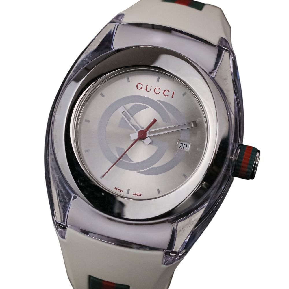 美品 GUCCI グッチ シンク インターロッキングG 腕時計 ウォッチ 137.3 シルバー文字盤 ホワイト メンズ レディース 古着 中古 USED 17,508円