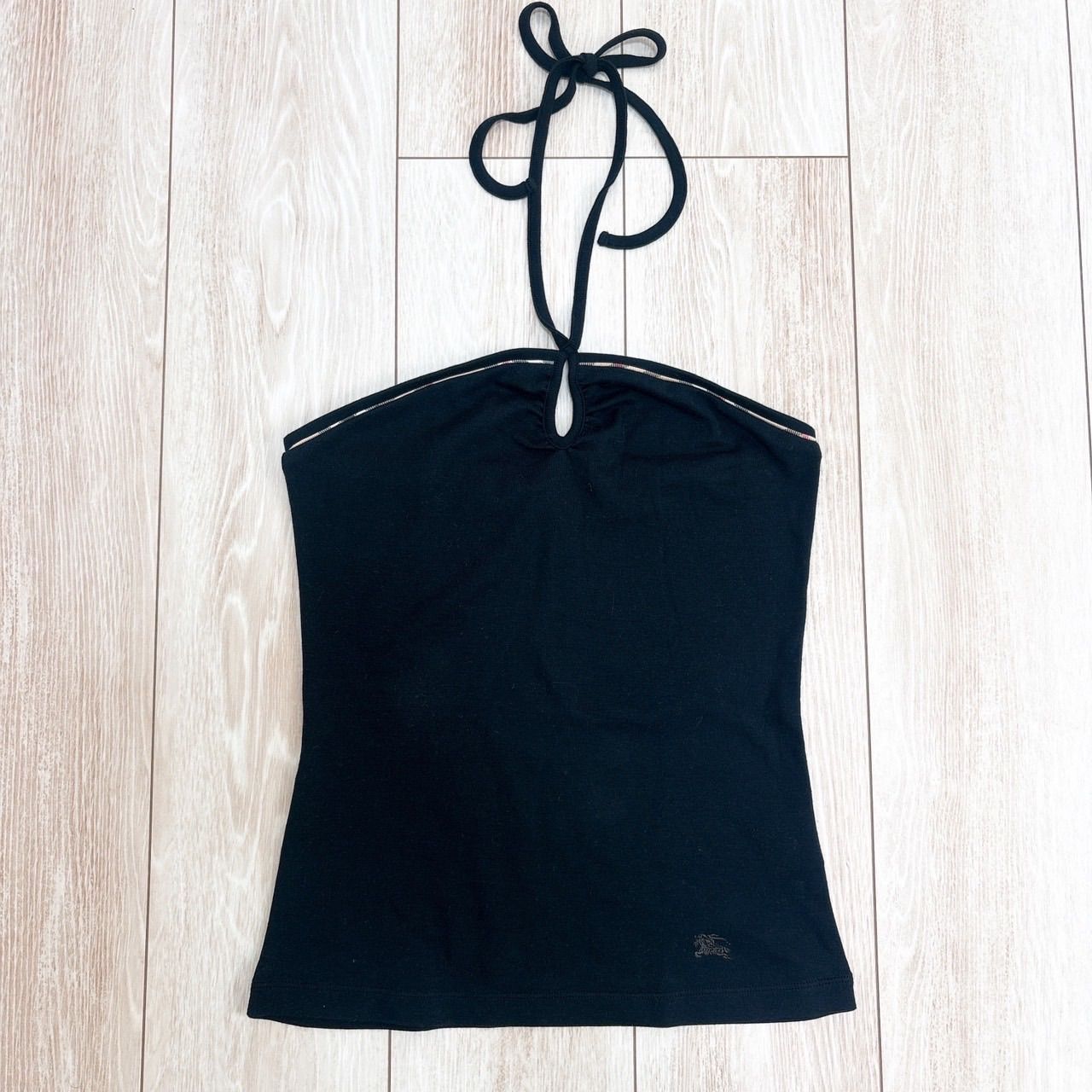 【未使用タグ付】BURBERRY BLUE LABEL バーバリーブルーレーベル チューブトップ ロゴ刺繍 ノバチェック ブラック 黒 レディース 38 M相当 綿100% コットン 三陽商会 Y2K 平成ギャル ダークコア ダークグランジ Archive