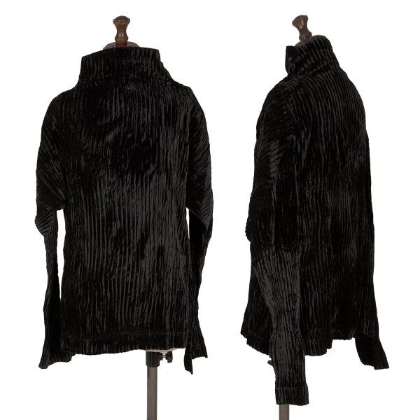 イッセイミヤケISSEY MIYAKE プリーツベロアハイネックカットソー 黒M