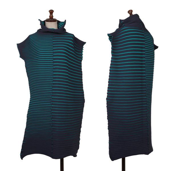 プリーツプリーズPLEATS PLEASE CHIRA CHIRAポリコットン横プリーツニットチュニック 青ターコイズ3