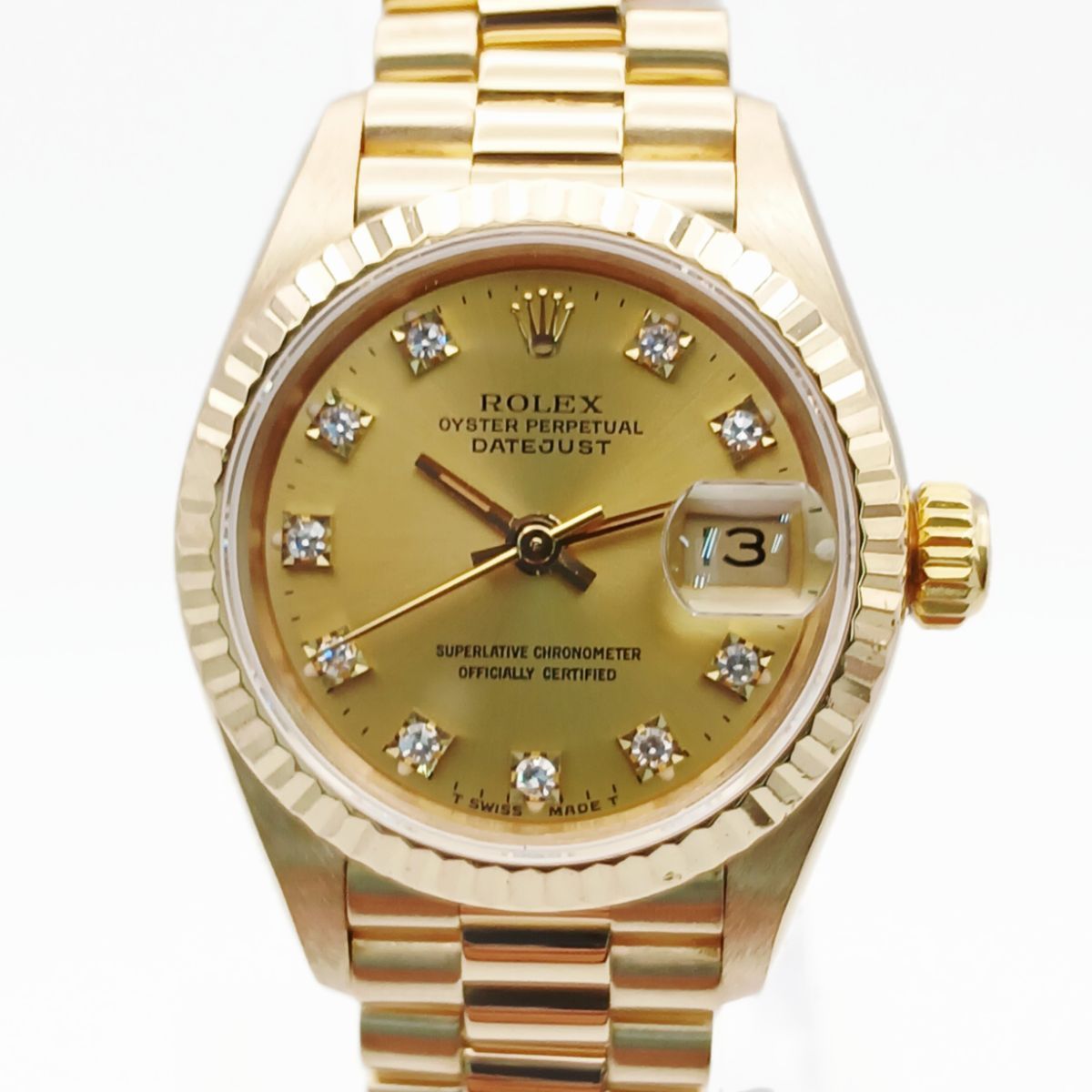 ROLEX ロレックス デイトジャスト 10P ダイヤ 26mm 金無垢 E番 K18YG 腕時計 69178G レディース K18ゴールド ゴールド 自動巻き 中古