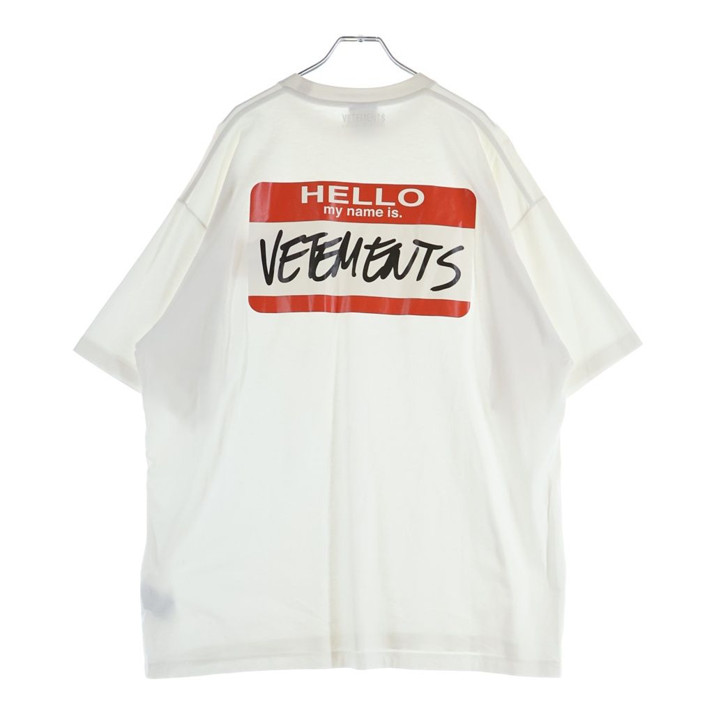 VETEMENTS (ヴェトモン) My Name Is tag-print T-shirt マイネームイズ クルーネック半袖Tシャツ ホワイト UE52TR140W