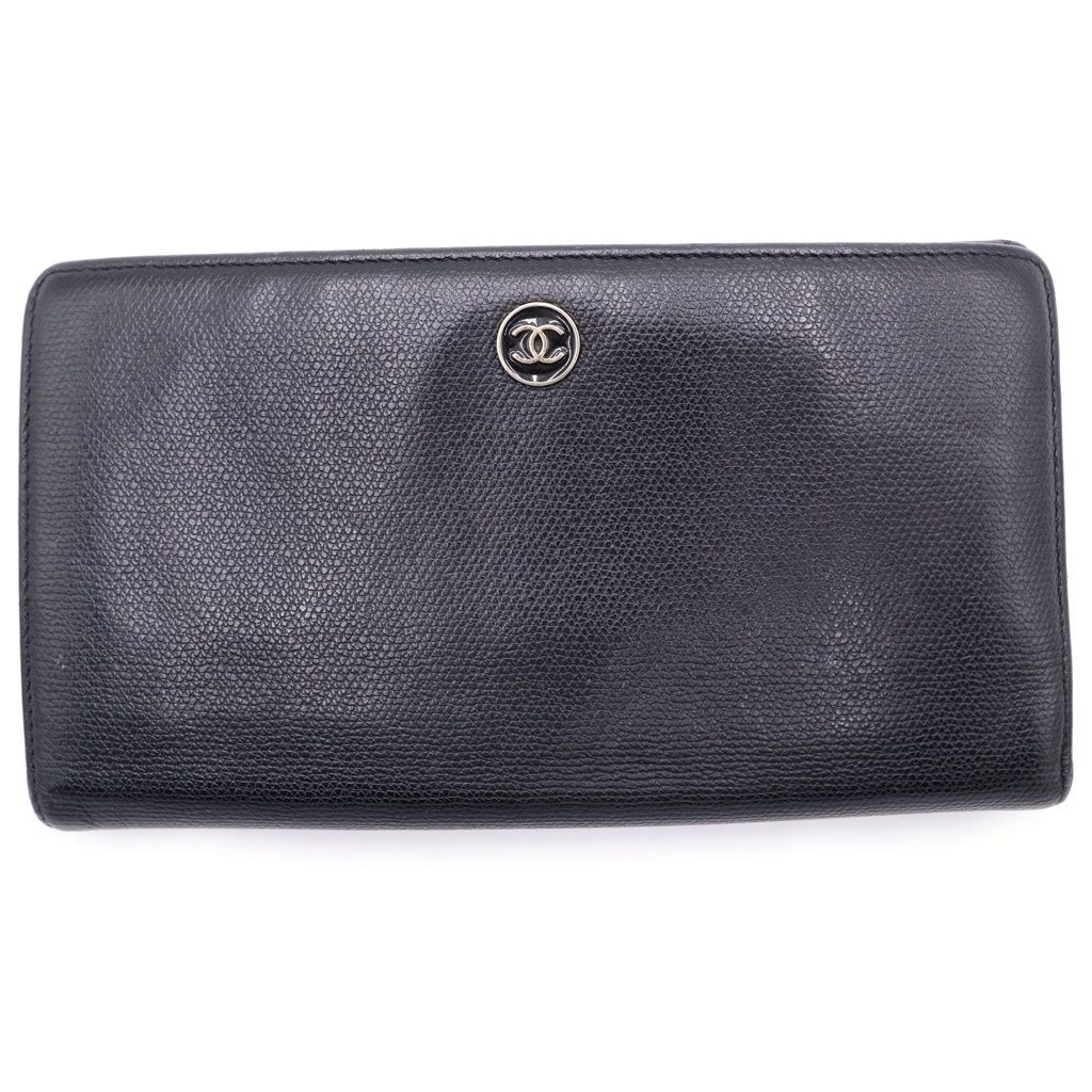 CHANEL (シャネル) ココマーク ココボタン レザー 二つ折り長財布 ブラック