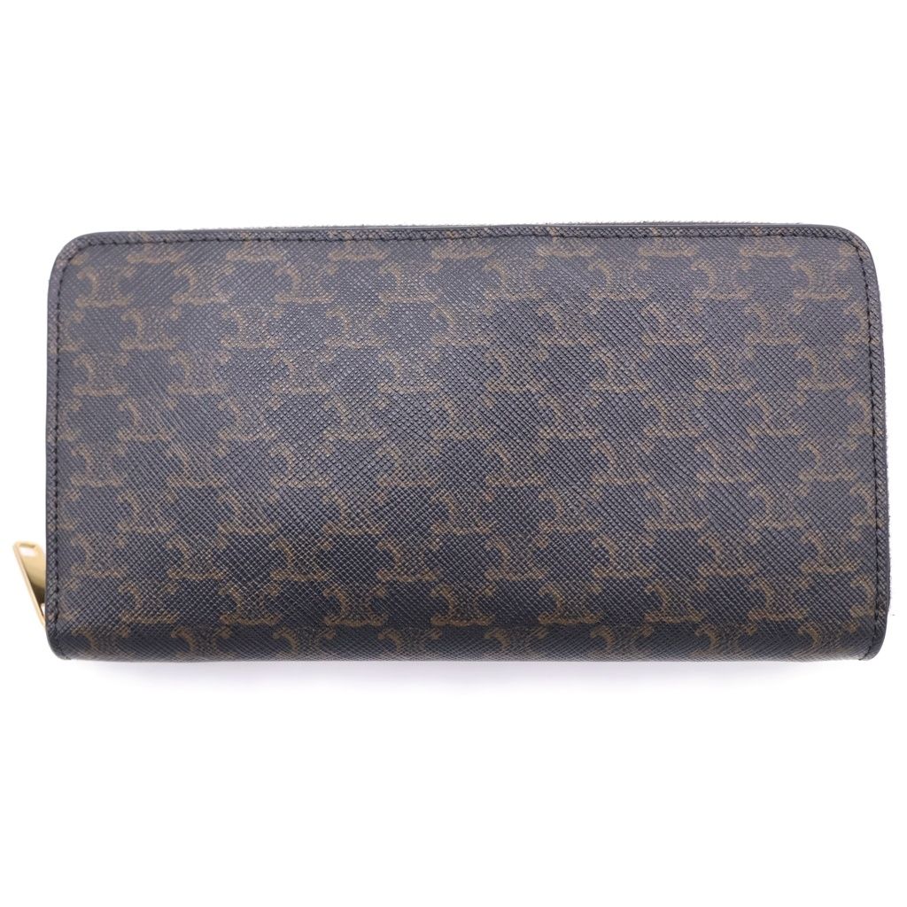 CELINE (セリーヌ) トリオンフ ラウンドファスナー ロングウォレット 長財布 カードケース ブラック PVCレザー ゴールド金具