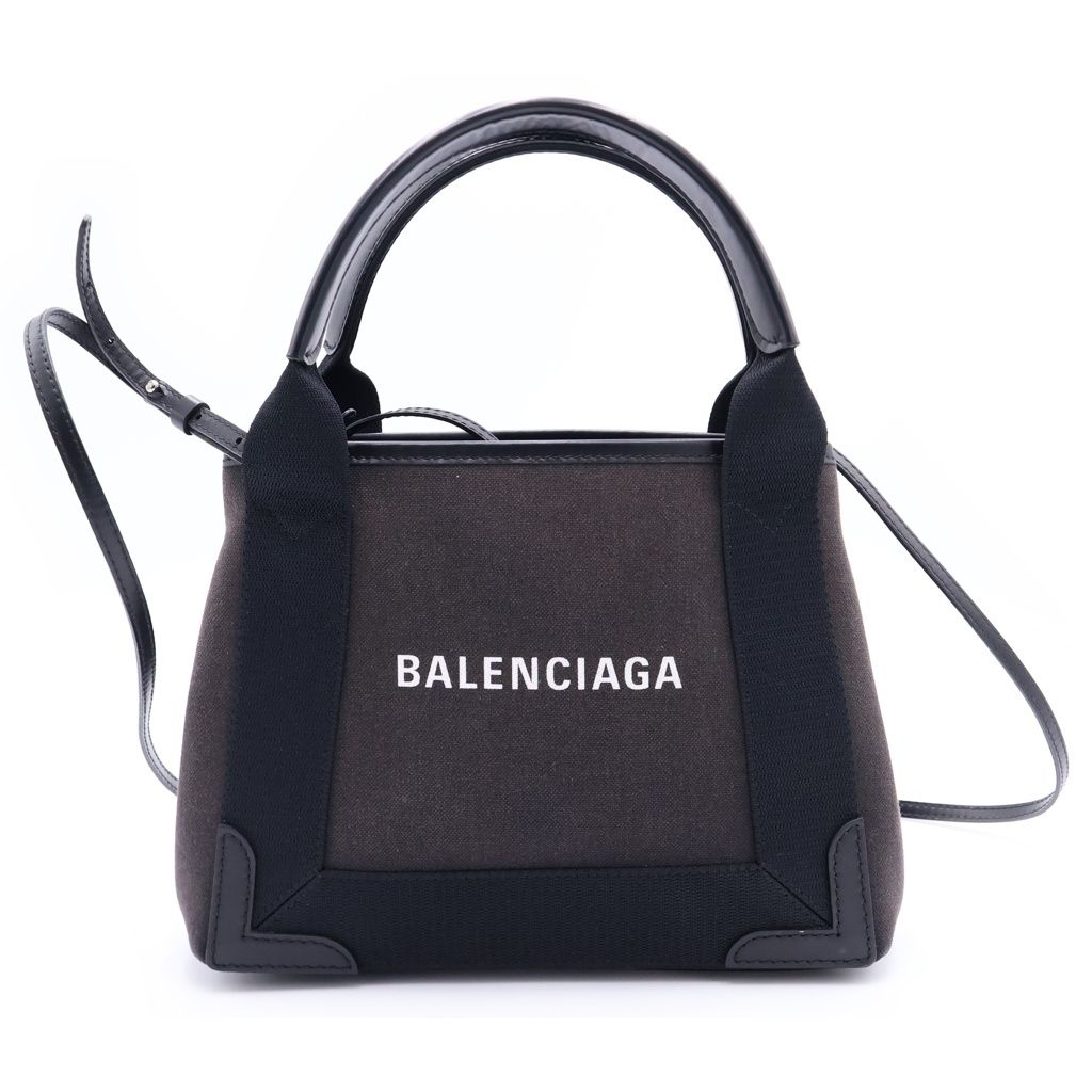 BALENCIAGA (バレンシアガ) カバス XS トートバッグ ショルダーバッグ ネイビー レザー×キャンバス 390346 シルバー金具