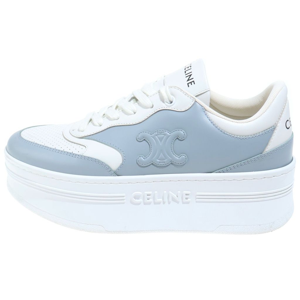 CELINE (セリーヌ) トリオンフ ブロックスニーカー 厚底 レザー ローカット ホワイト/ライトブルー