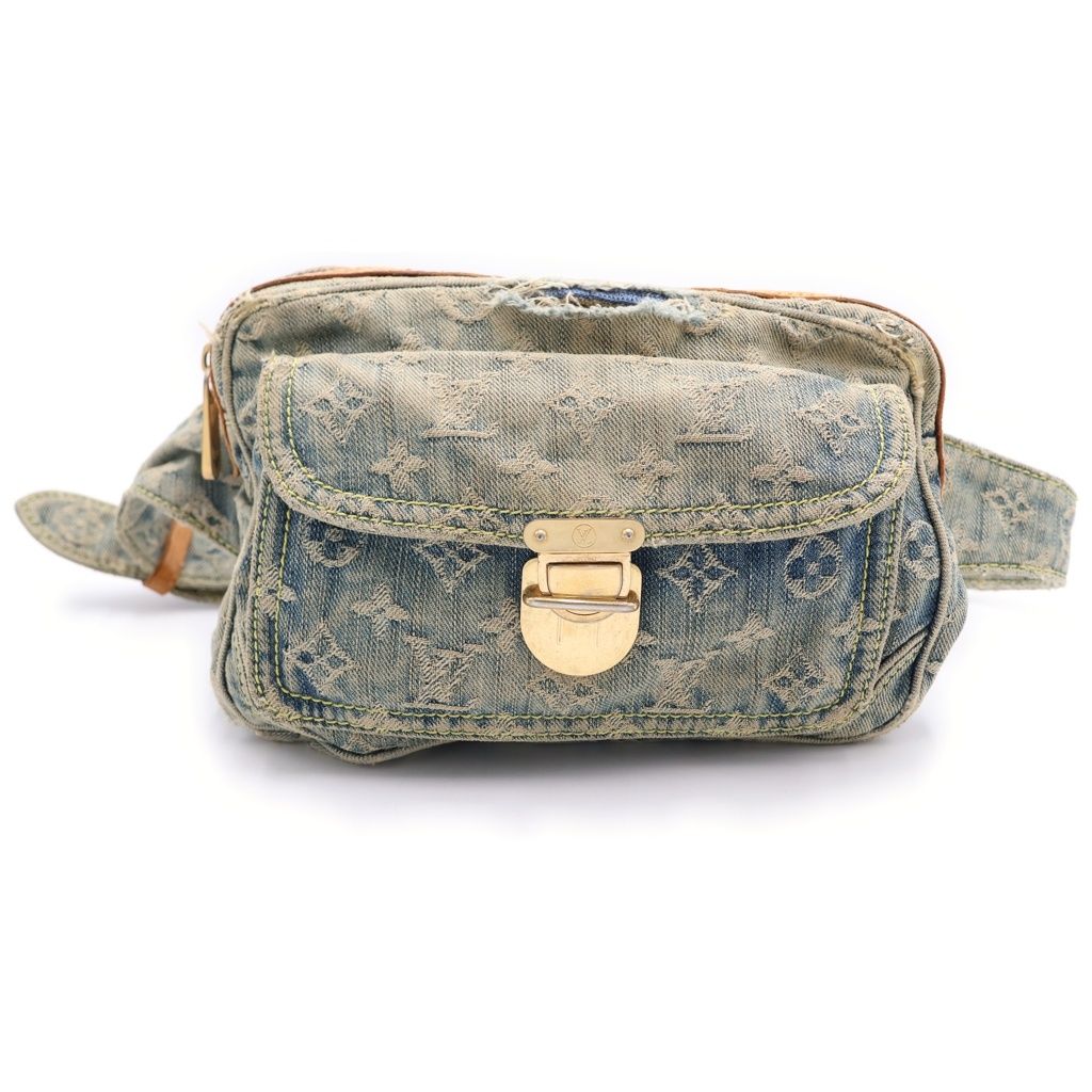 LOUIS VUITTON (ルイヴィトン) モノグラムデニム バムバッグ ショルダーバッグ ミニバッグ インディゴブルー×ブラウン M95347 ゴールド金具