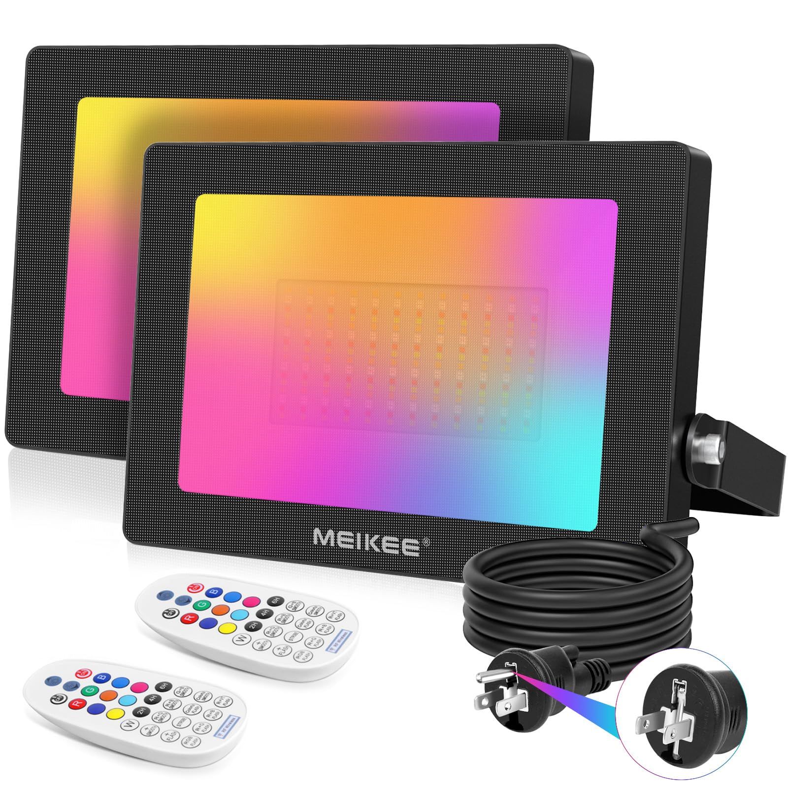 新品 MEIKEE 100W RGB投光器 2個セット 5000LM高輝度 IP66防水 リモコンで40種照明モード タイマー・メモリー機能 省エネLED 屋外屋内兼用 バー看板 アクアリウム照明 舞台演出 パーティハロウィンクリスマス対応 100V 50/6