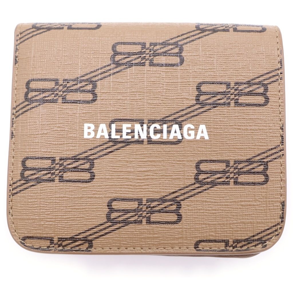 BALENCIAGA (バレンシアガ) BBシグネチャー 二つ折り財布 コンパクトウォレット ロゴ 総柄 レザー ブラウン 594216