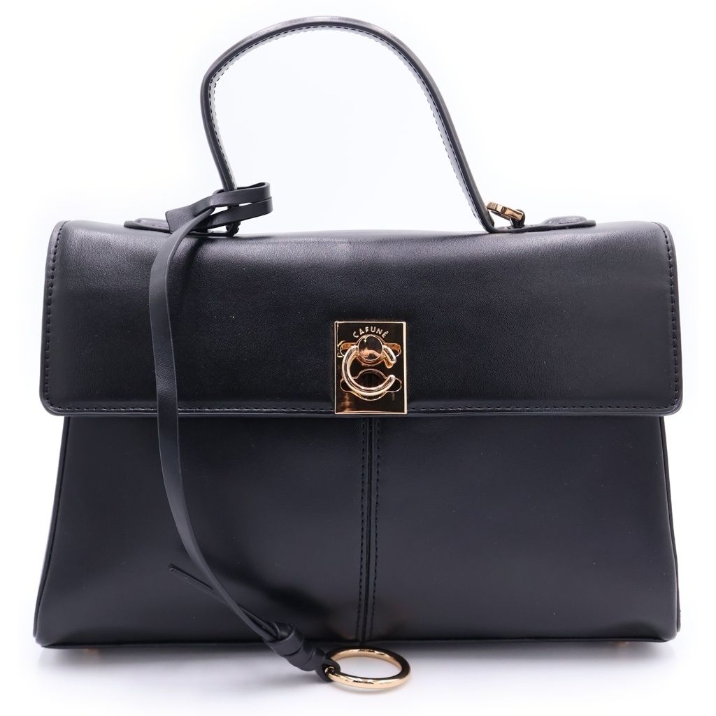 CAFUNE (カフネ) 2WAYハンドバッグ ショルダーバッグ ブラック レザー ゴールド金具