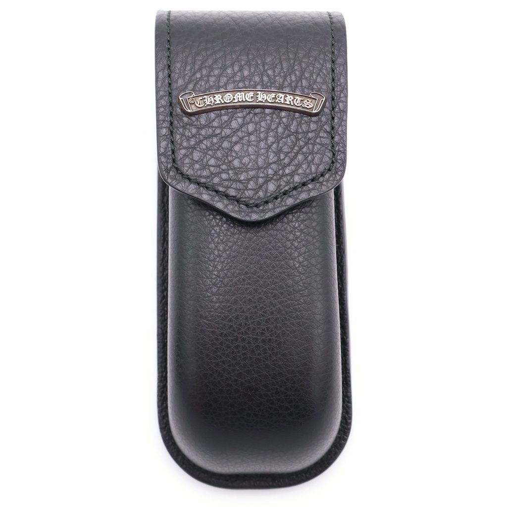 CHROME HEARTS (クロムハーツ) CASE スクロールラベル レザーメガネケース ブラック