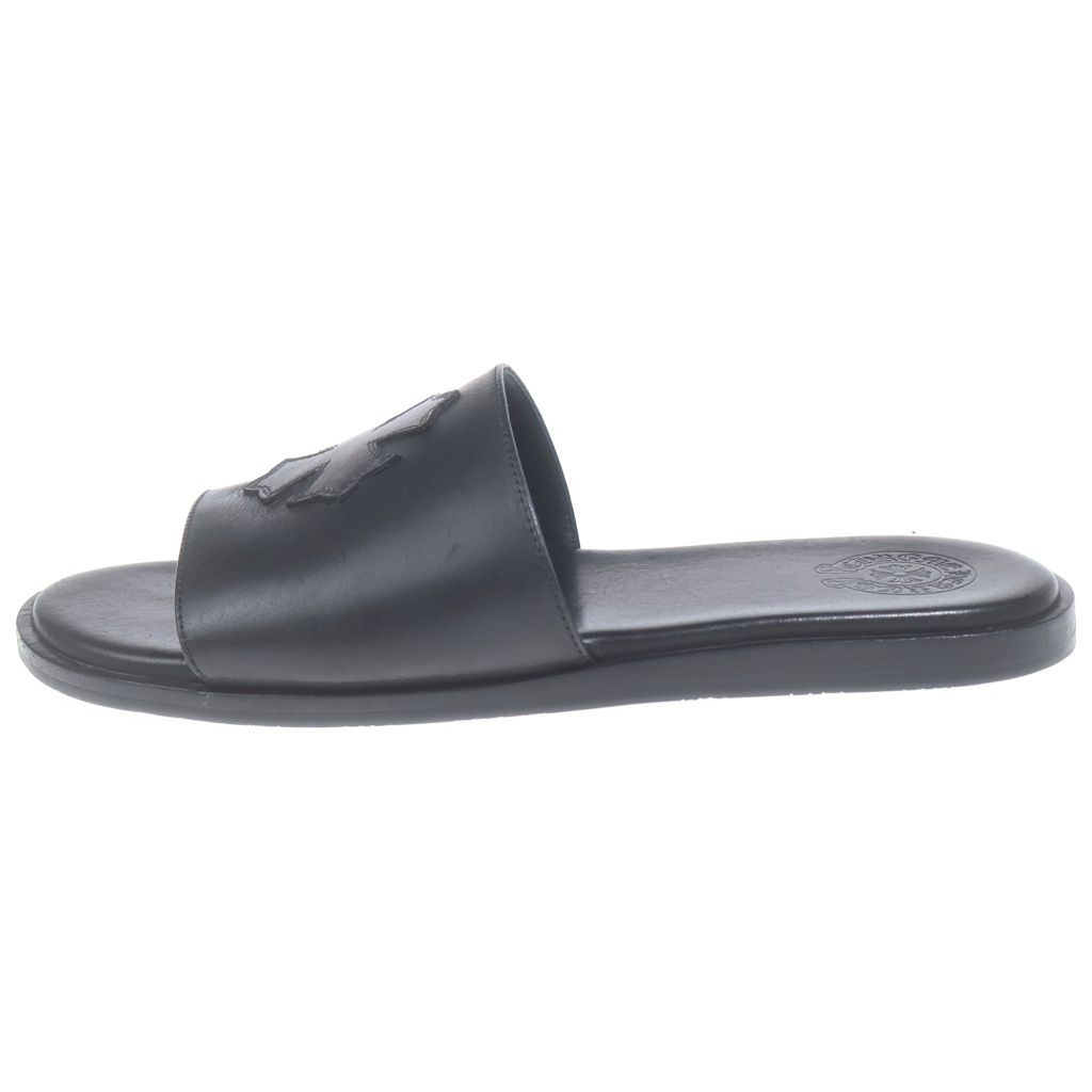 CHROME HEARTS (クロムハーツ) CH SLIDE LEATHER CHプラスパッチレザーサンダル ブラック