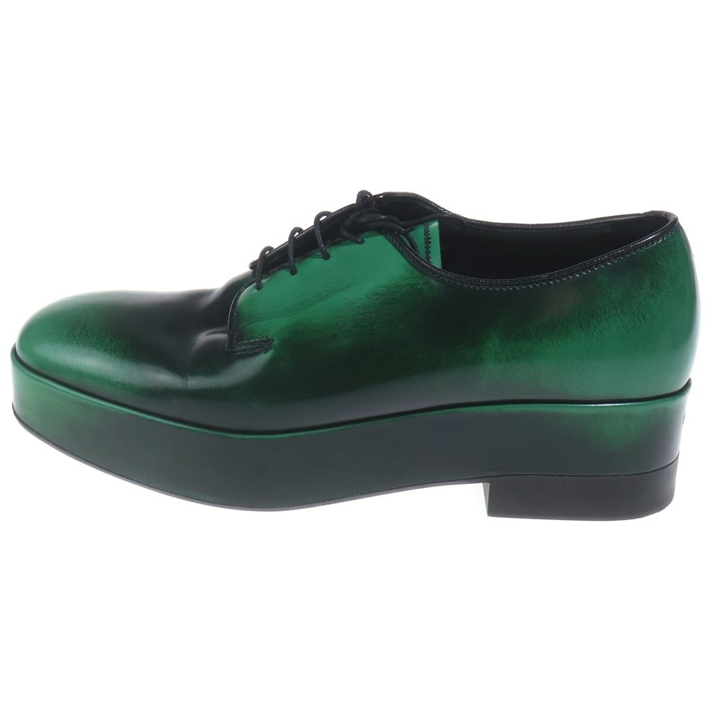PRADA (プラダ) Brushed Leather Laced Derby Shoes スクエアトゥ レザーシューズ グラデーション グリーン