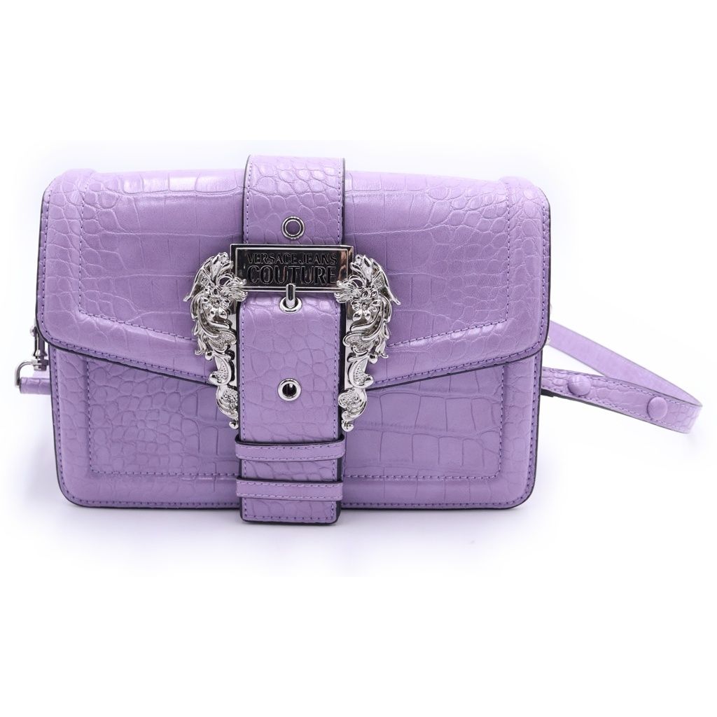 VERSACE JEANS COUTURE (ヴェルサーチジーンズクチュール) クロコ 型押し ロゴバックル ショルダーバック ピンク
