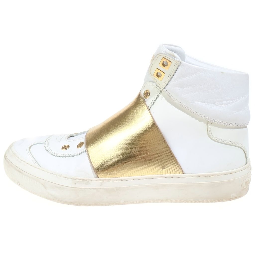 JIMMY CHOO (ジミーチュウ) Mat Calf Gold Metallic High Cut Sneaker マット カーフ ゴールドメタリック ハイカットスニーカー ホワイト