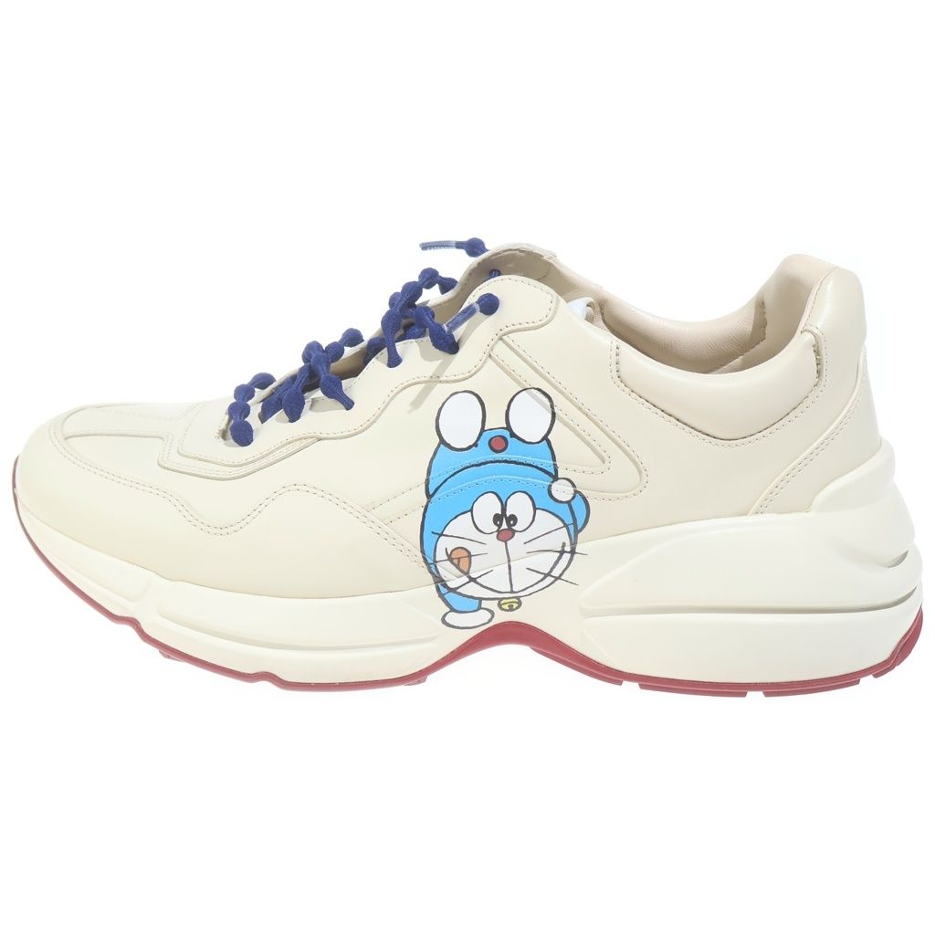 GUCCI (グッチ) ×ドラえもん プリント レザー ローカットシューズ ダッドスニーカー アイボリー 655025