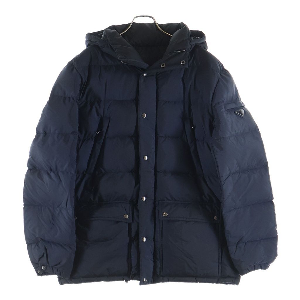 PRADA (プラダ) トライアングルロゴ ジップアップ フーデッドダウンジャケット ネイビー SGH589 R142 004