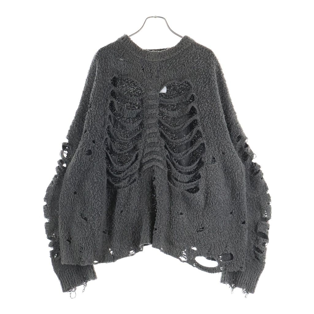 doublet (ダブレット) 25AW RIBCAGE KNIT PULLOVER ボーンデザイン リブゲージ ニットプルオーバー セーター グレー 25AW61KN192