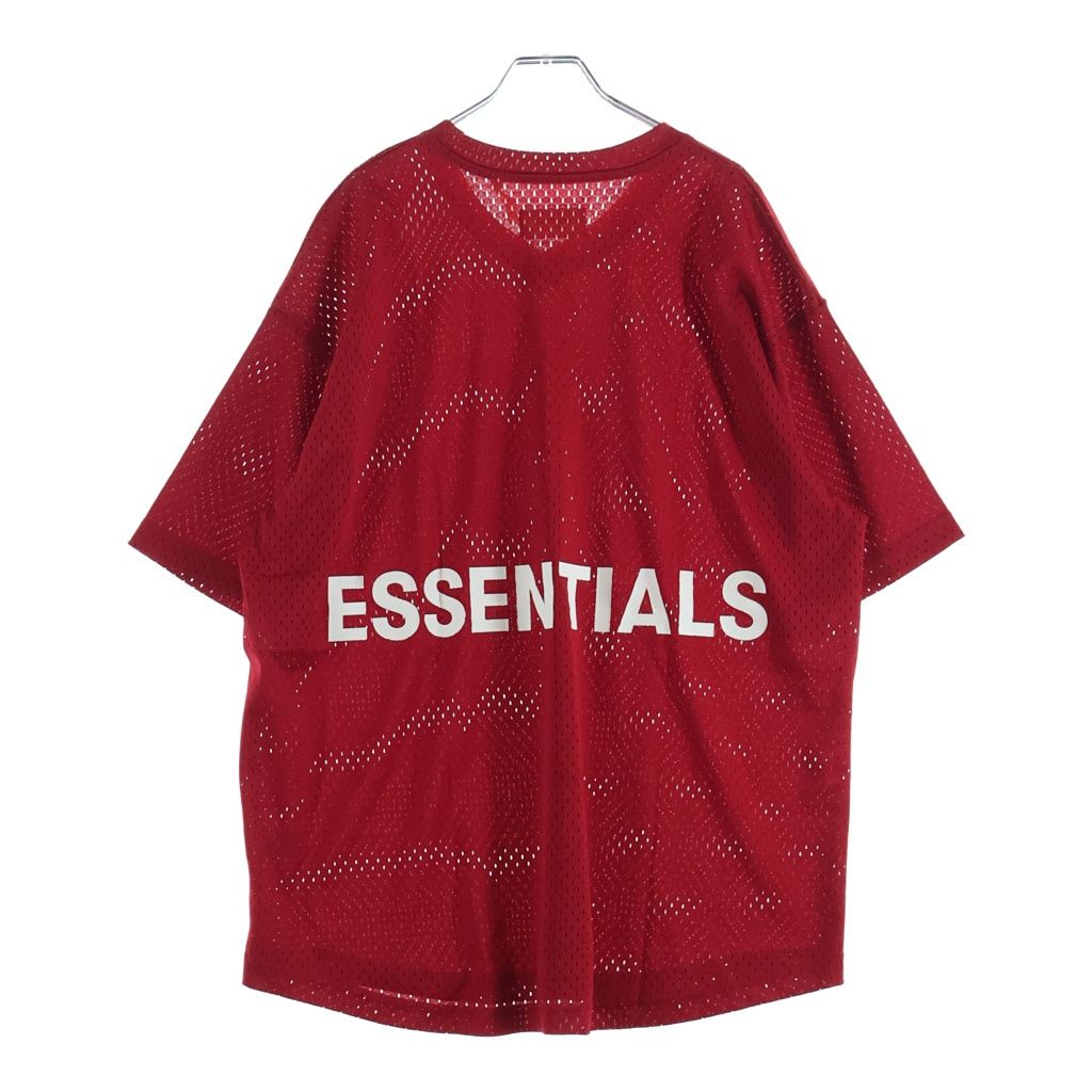 FEAR OF GOD ESSENTIALS (フィアオブゴッド エッセンシャルズ) バックロゴプリント メッシュ Vネック 半袖シャツ レッド