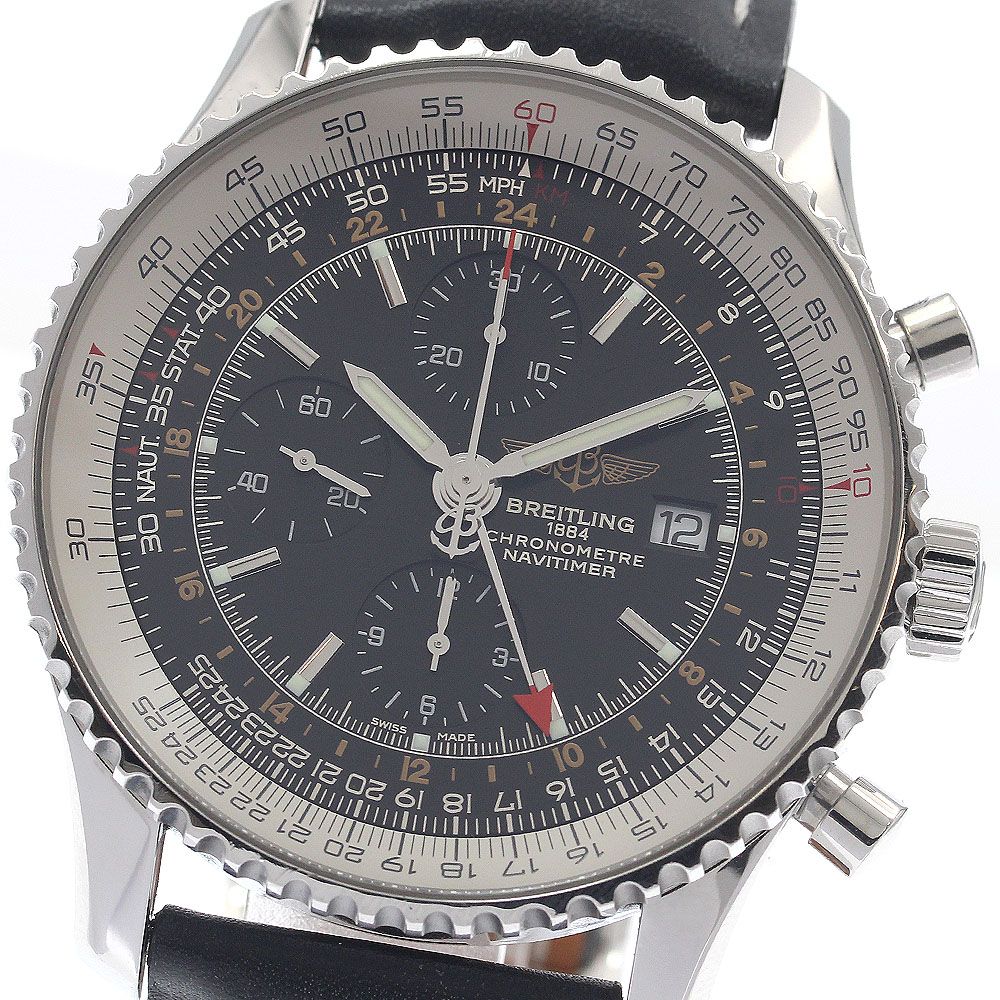 ブライトリング BREITLING A24322 ナビタイマー ワールド クロノグラフ GMT 自動巻き メンズ 良品 保証書付き_952716