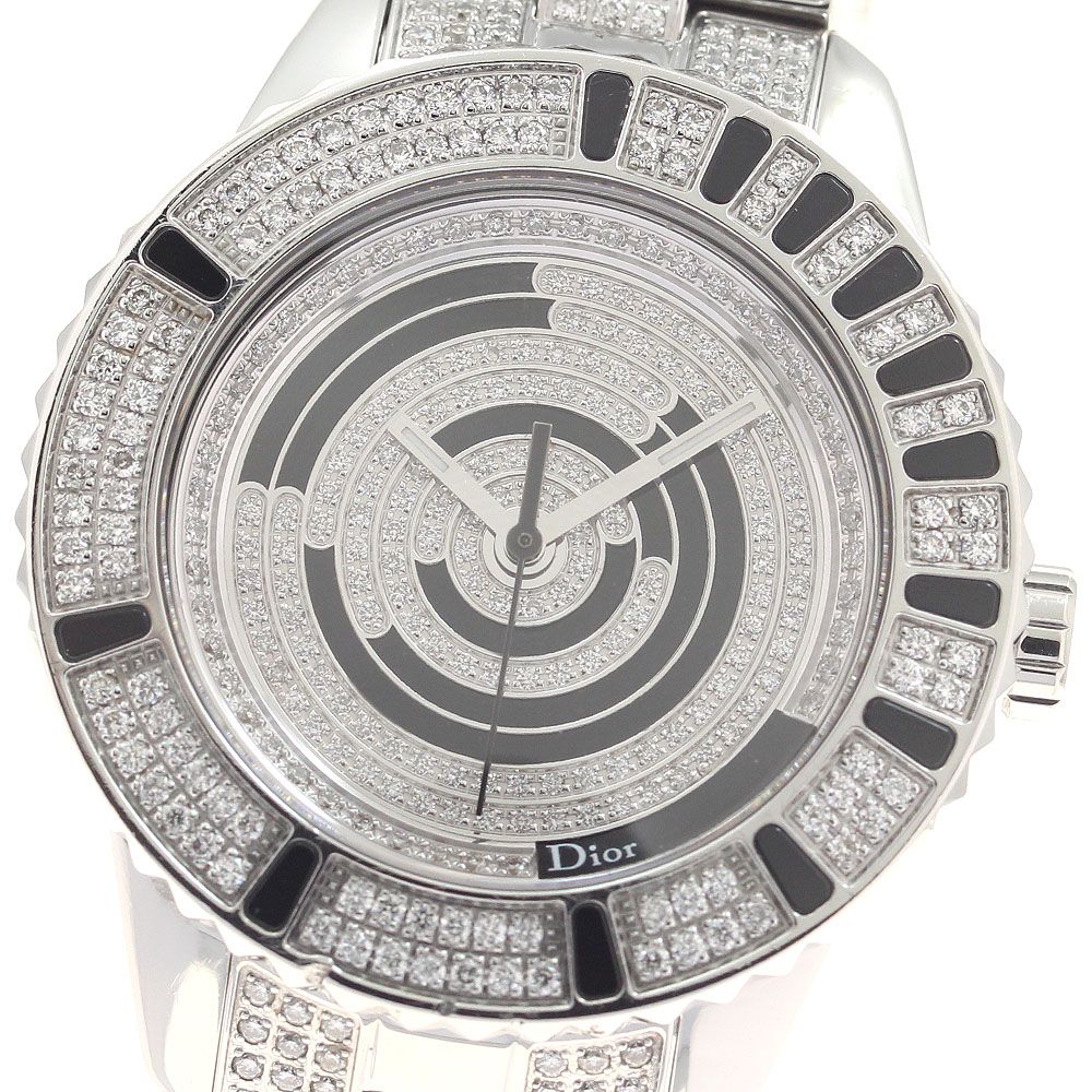 訳あり クリスチャンディオール Christian Dior CD11311BM001 クリスタル ダイヤベゼル クォーツ レディース OH済み_959903