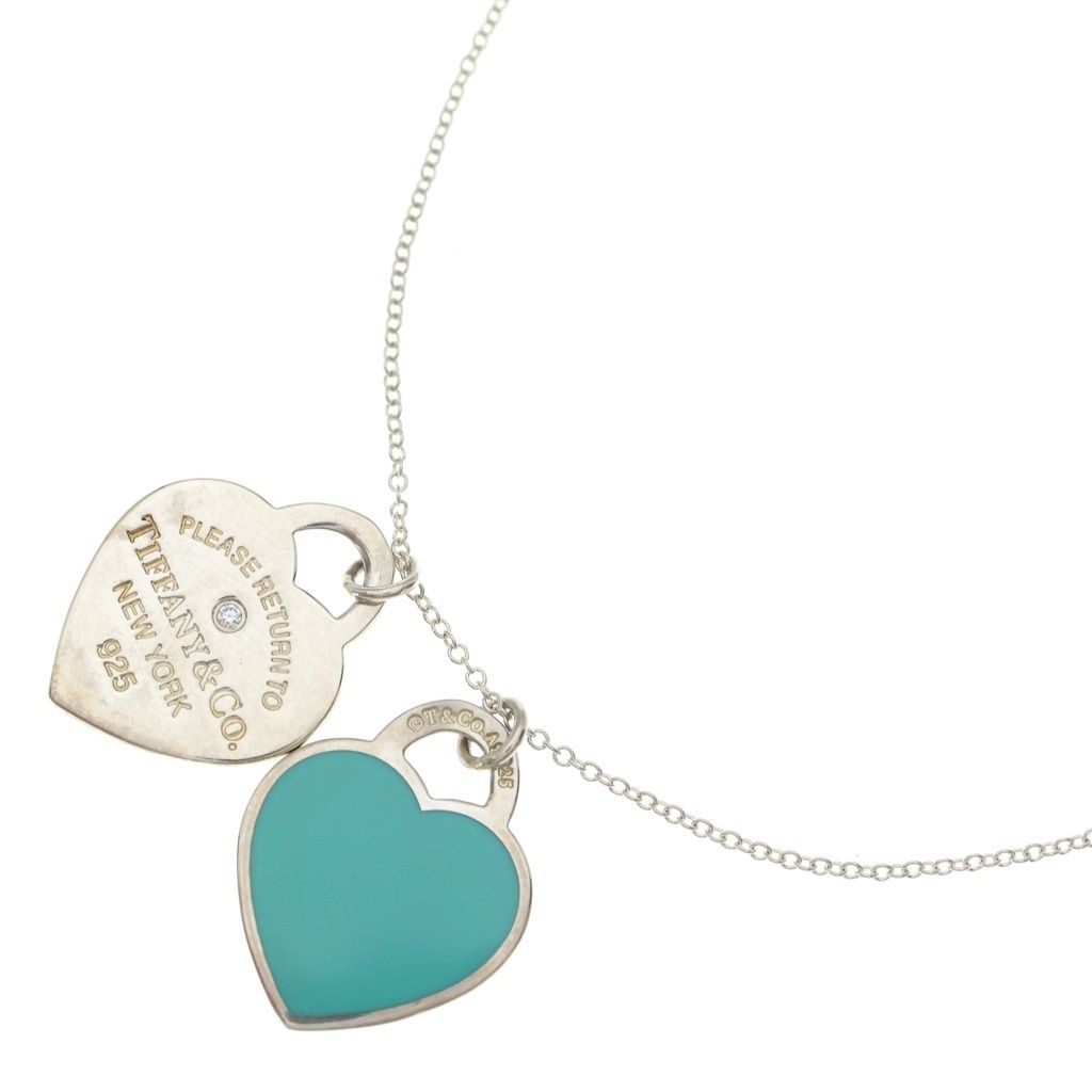 TIFFANY & Co. (ティファニー) リターントゥティファニー ダブルハート タグ Ag925 ネックレス ペンダント シルバー/ブルー