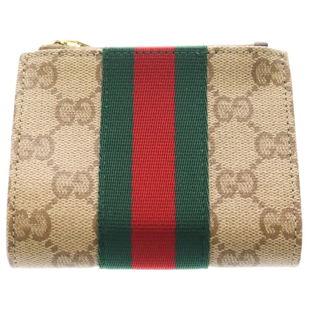 GUCCI (グッチ) GGコーティングキャンバス シェリーライン 二つ折り財布 876045 サンド&ダークブラウン ベージュ