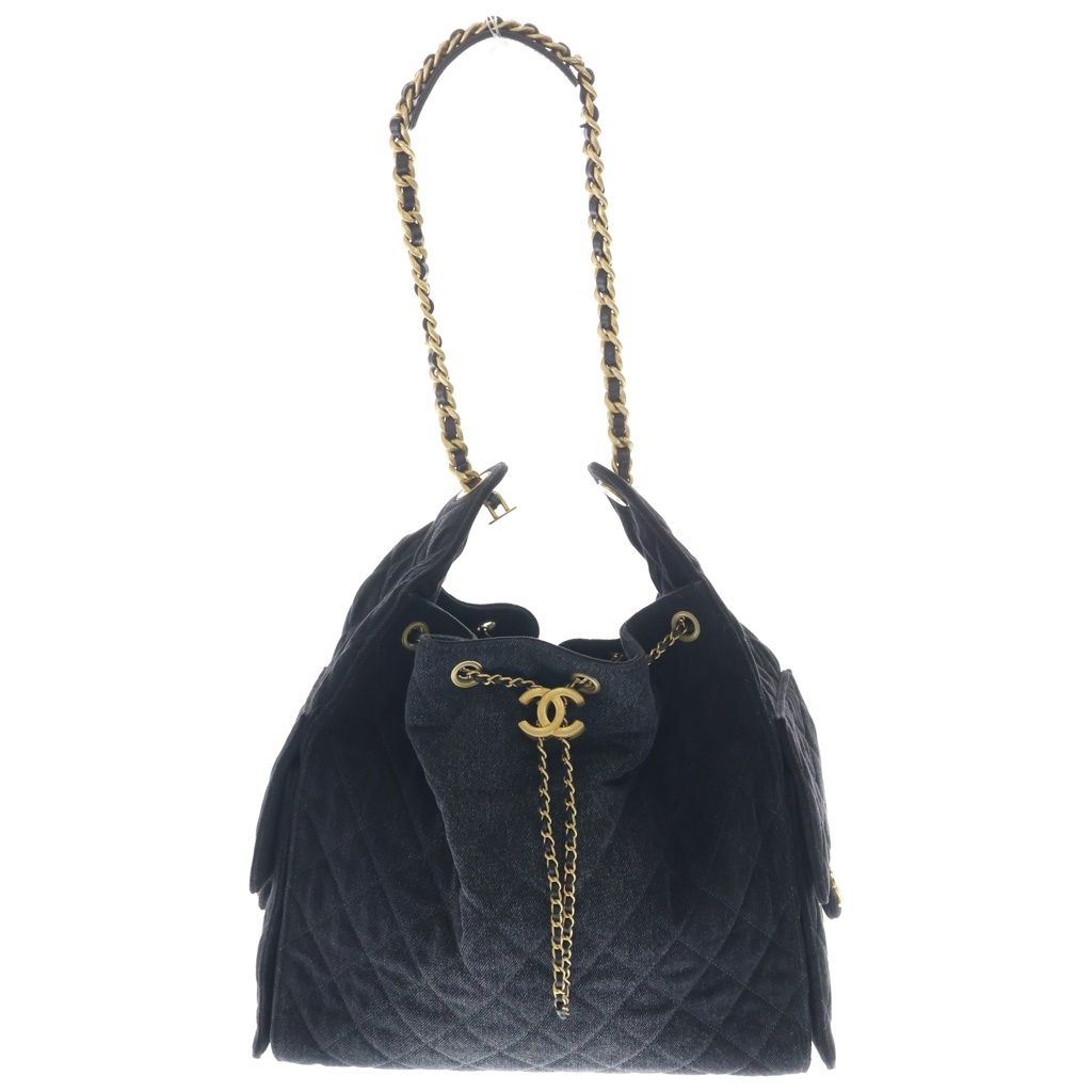 CHANEL (シャネル) シャネル25 スモールバッグ 黒 デニム GD金具 プレート AS5293